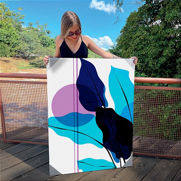 Quadro Decorativo Canvas Arte Abstrata de Folhas Coloridas ao Fundo Branco II Vertical
