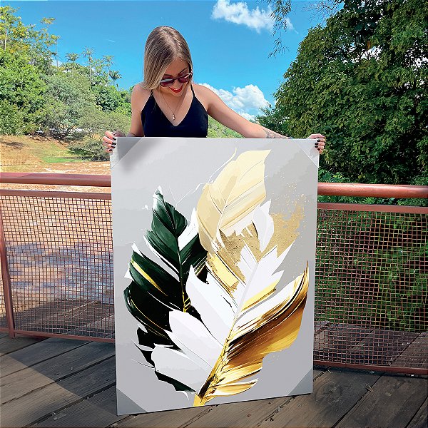 Quadro Decorativo Canvas Composição Moderna de Folhagens Vertical