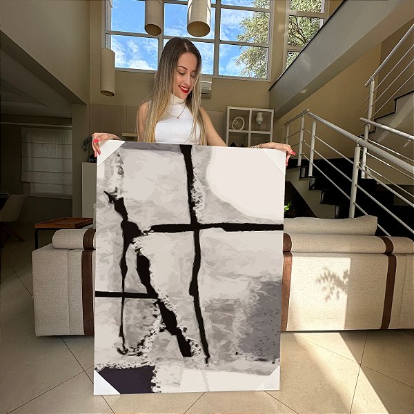 Quadro Decorativo Canvas Composição Abstrata de Traços Cruzados Vertical