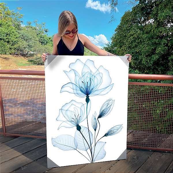 Quadros Decorativo Canvas Floral Flores Azuis em Raio X Vertical