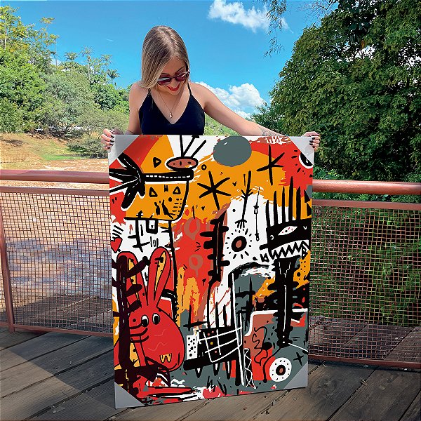 Quadro Decorativo Canvas Street Art Colorido Grafite de Rua Vertical