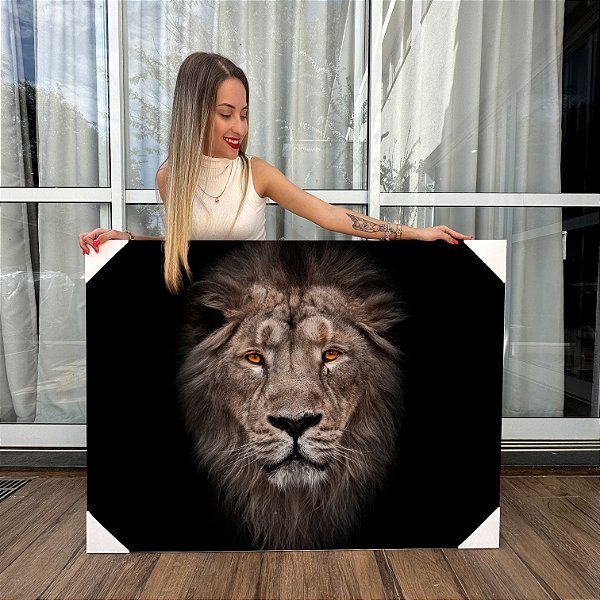 Quadro Decorativo Canvas Leão Colorido Horizontal