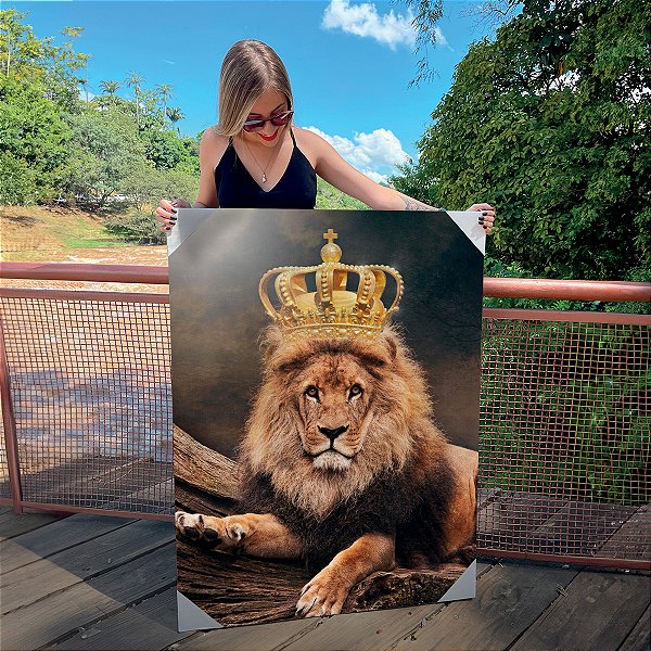 Quadro Decorativo Canvas Leão com Coroa Vertical