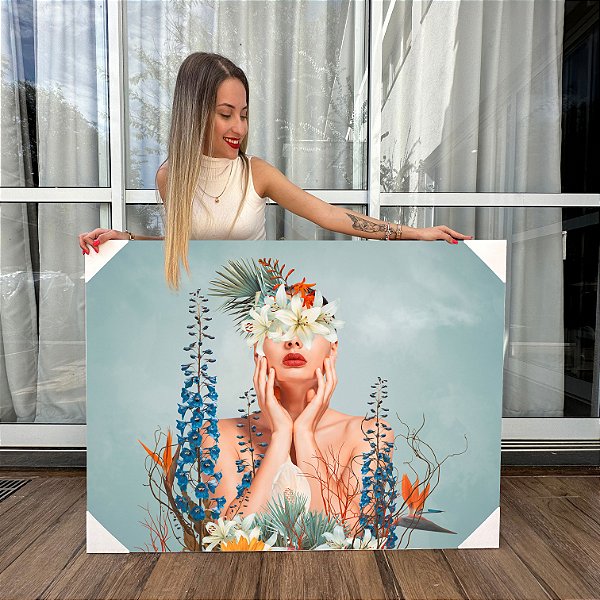 Quadro Decorativo Canvas Beleza Feminina Mulher Floral Horizontal