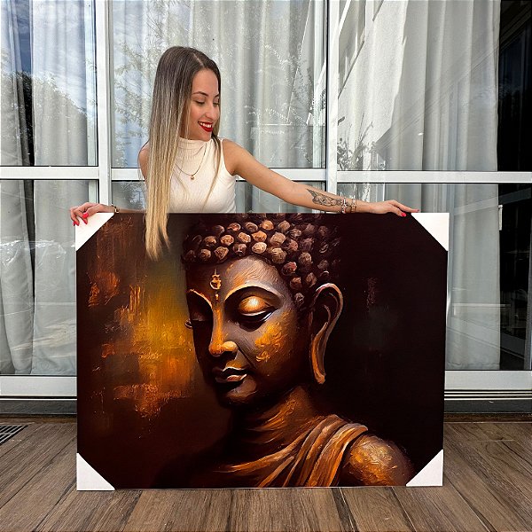 Quadro Decorativo Canvas Face Buda Gold Horizontal