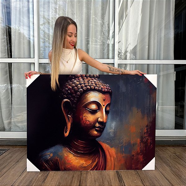 Quadro Decorativo Canvas Religioso Face Buda Gold Horizontal