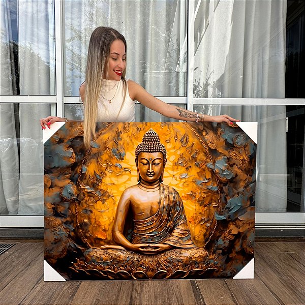 Quadro Decorativo Canvas Religiosos Buda Gold Sentado Meditando Horizontal
