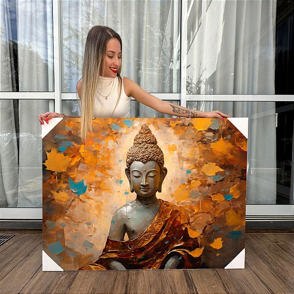 Quadro Decorativo Canvas Religioso Buda Meditando Fundo Abstrato Horizontal
