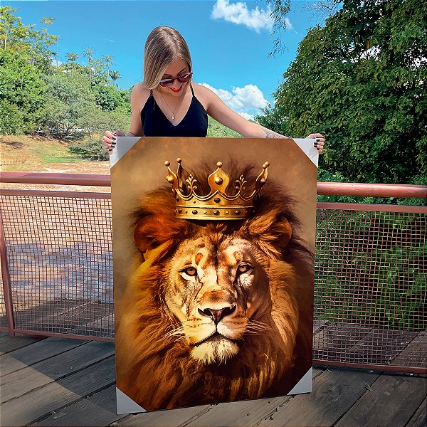 Quadro Decorativo Canvas Face Leão de Judá com Coroa Colorido Vertical
