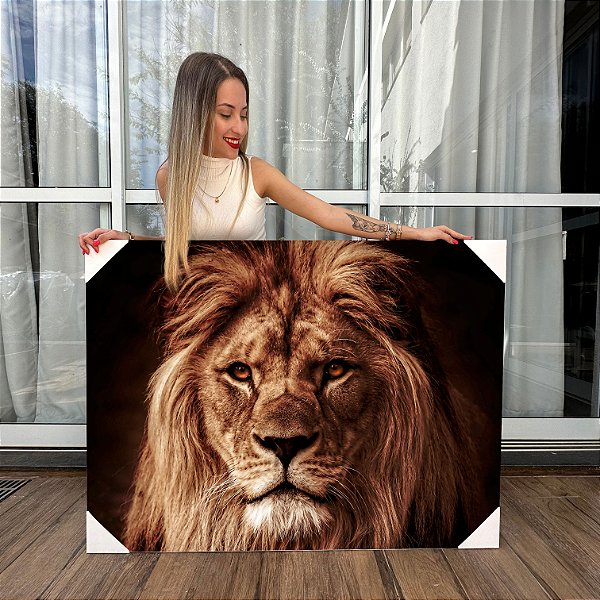 Quadro Decorativo Canvas Face Leão Rei de Judá Colorido Horizontal