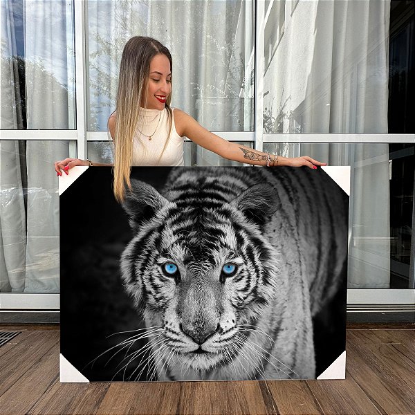 Quadro Decorativo Canvas Animal Tigre do Olho Azul Horizontal