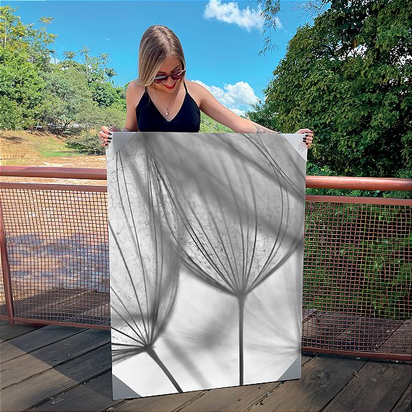 Quadro Decorativo Canvas Dente de Leão Preto e Branco Vertical