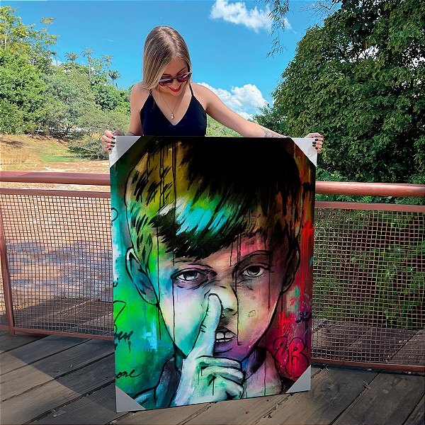Quadro Decorativo Canvas Menino Engraçado Street Art Abstrato Horizontal