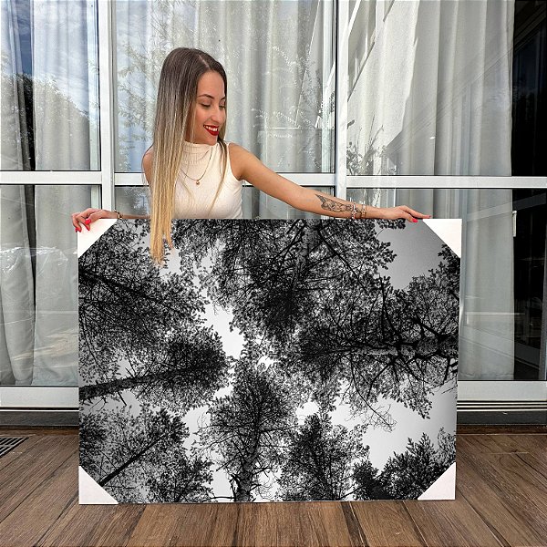 Quadro Decorativo Canvas Paisagem Copa das Árvores preto e Branco Horizontal