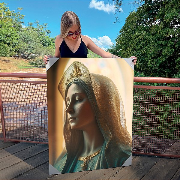 Quadro Decorativo Canvas Religioso Face de Nossa Senhora da Medalha Milagrosa Vertical