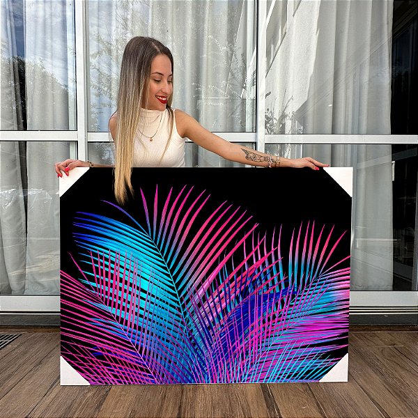 Quadro Decorativo Canvas Composição de Folhas Coloridas Horizontal