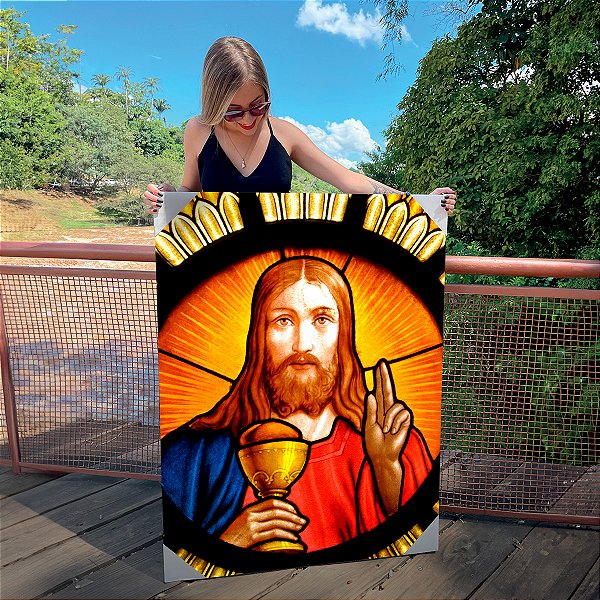 Quadro Decorativo Canvas Arte em Vitral Religioso Jesus Cristo Vertical