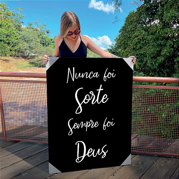 Quadro Decorativo Canvas Frase Religiosa Nunca foi sorte sempre foi Deus Vertical