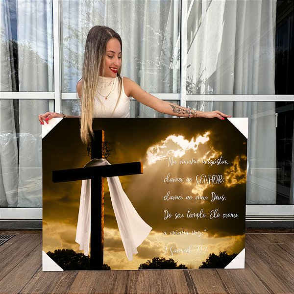 Quadro Decorativo Canvas Religioso Trecho Bíblico 2 Samuel 22:7 Horizontal
