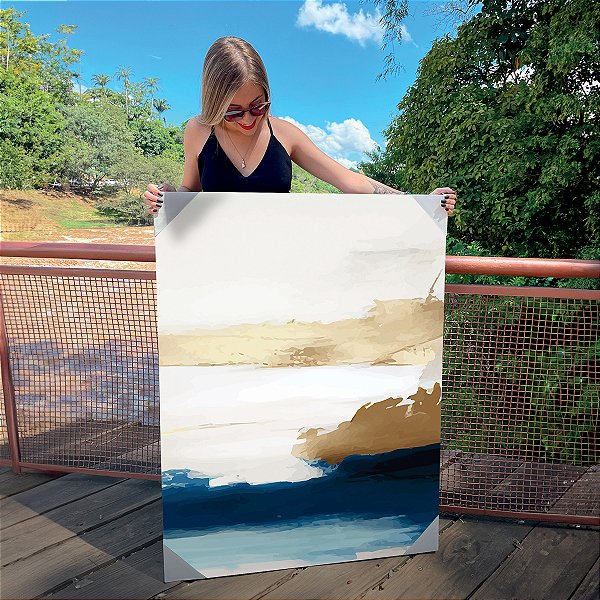 Quadro Decorativo Canvas Composição Abstrata de tons neutros e azul marinho III Vertical