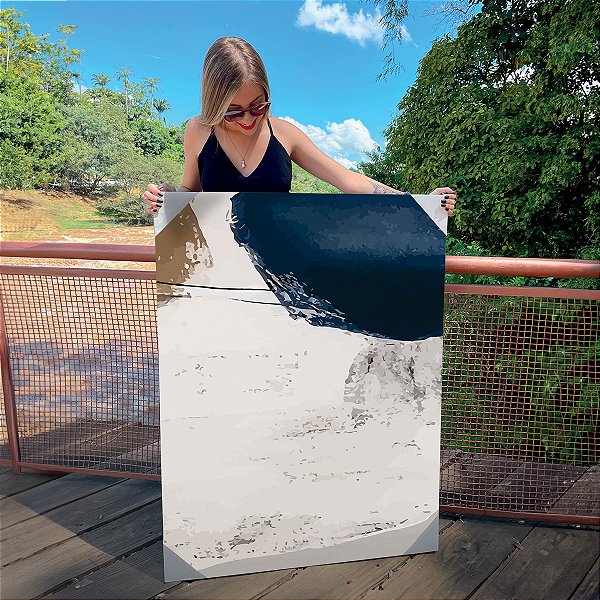 Quadro Decorativo Canvas Composição Abstrata de tons neutros e azul marinho IV Vertical