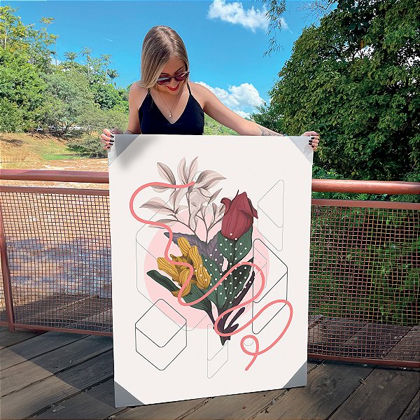Quadro Decorativo Canvas Flores em Composição Geométrica II Vertical