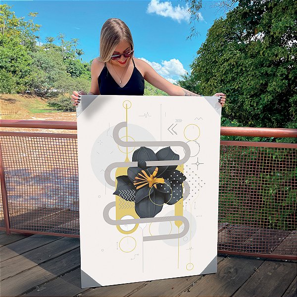 Quadro Decorativo Canvas Flores em Composição Geométrica III Vertical