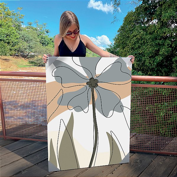 Quadro Decorativo Canvas Composição Abstrata de Flor Cinza I Vertical