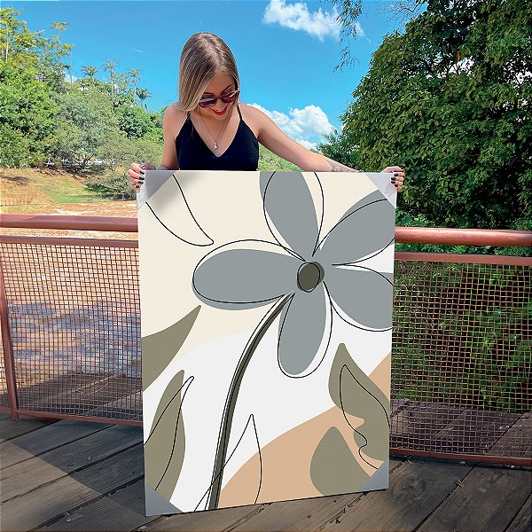 Quadro Decorativo Canvas Composição Abstrata de Flor Cinza II Vertical