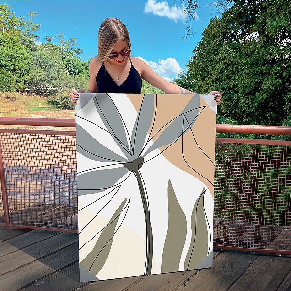 Quadro Decorativo Canvas Composição Abstrata de Flor Cinza III Vertical