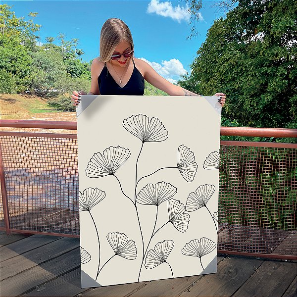 Quadro Decorativo Canvas Folhas Minimalistas Ginkgo Biloba Vertical