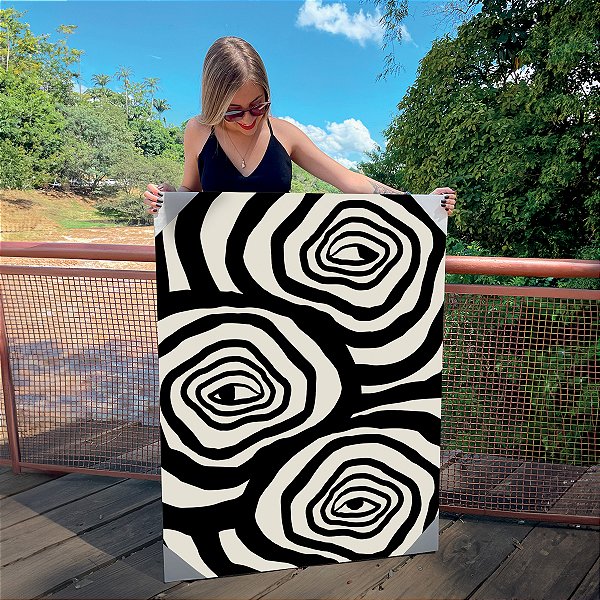Quadro Decorativo Canvas Composição Abstrata de Linhas Circulares Vertical