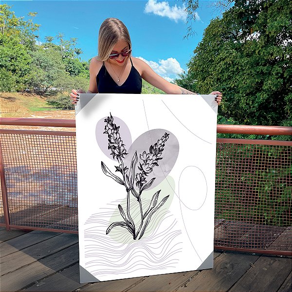 Quadro Decorativo Canvas Composição de Flores em traços Minimalistas III Vertical