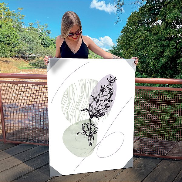Quadro Decorativo Canvas Composição de Flores em traços Minimalistas IV Vertical