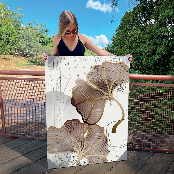 Quadro Decorativo Canvas Composição de Folhas de Ginkgo Biloba Marrom Vertical