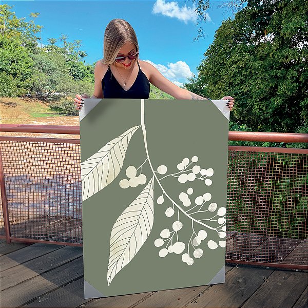 Quadro Decorativo Canvas Composição de Folhas Minimalistas Tons Pasteis III Vertical