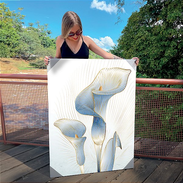 Quadro Decorativo Canvas Flor Copo de Leite Minimalista cor Royal Vertical
