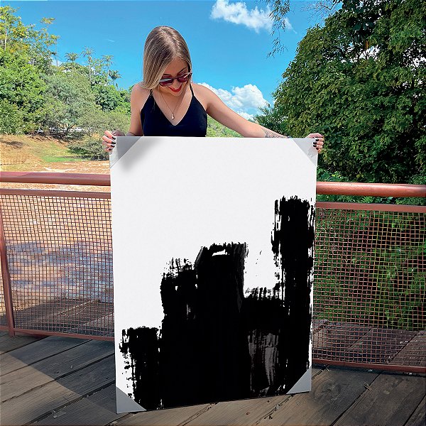 Quadro Decorativo Canvas Composição Abstrata de Traços Pretos Cruzados Vertical