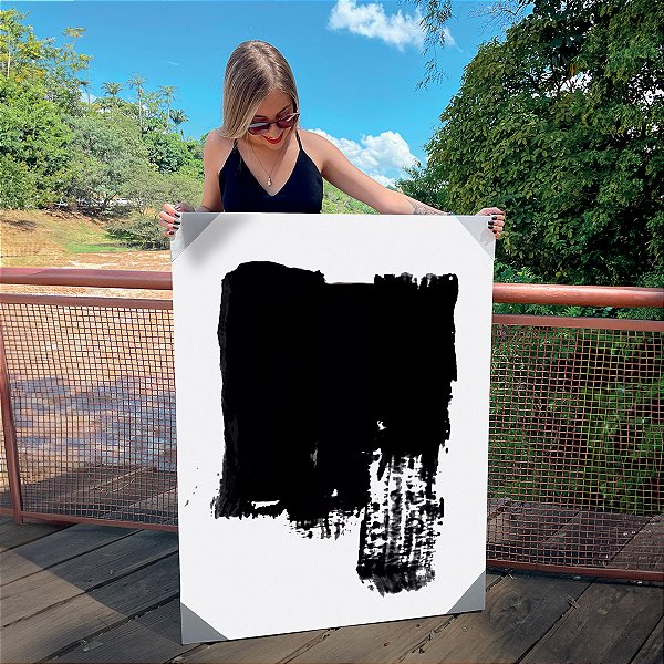 Quadro Decorativo Canvas Composição Abstrata de Cor Preta Vertical