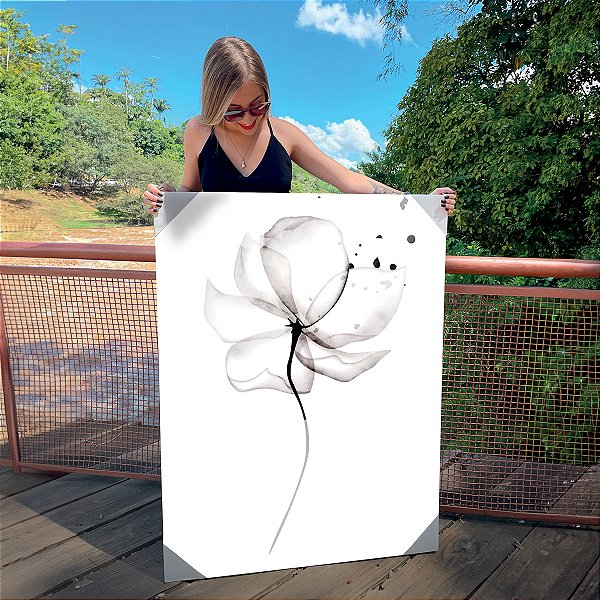 Quadro Decorativo Canvas Floral Flor Preto e Branco em Raio X III Vertical