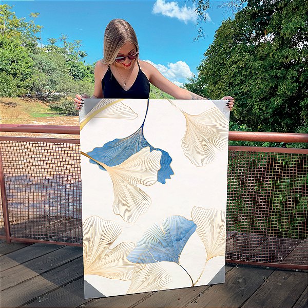 Quadro Decorativo Canvas Folhagens Minimalistas em cores de azul e amarelo II Vertical