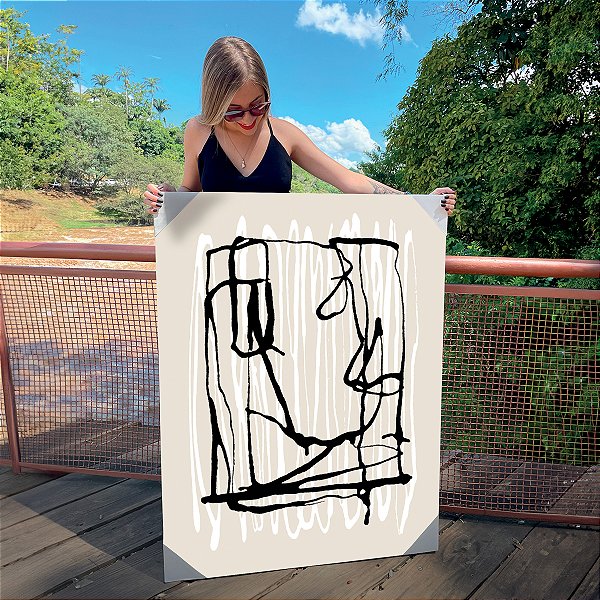 Quadro Decorativo Canvas Composição Abstrata Moderna Linhas Irregulares Vertical