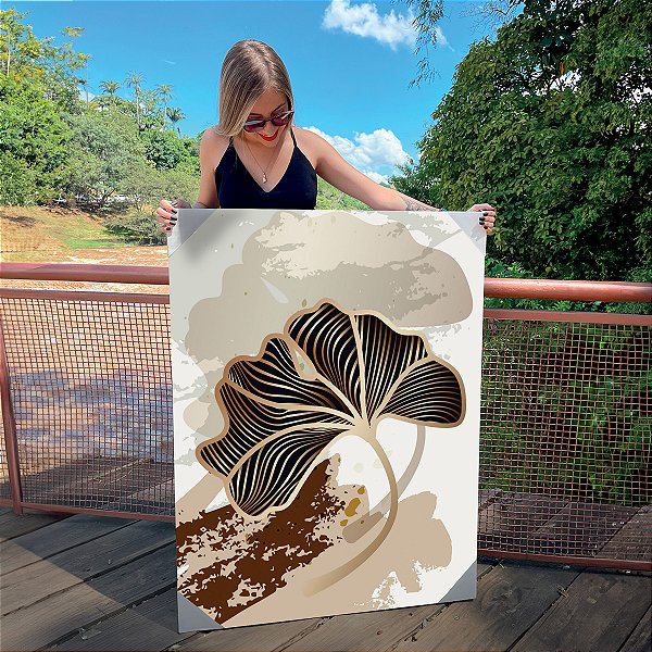 Quadro Decorativo Canvas Composição de Folhas Minimalistas em tons escuros Vertical
