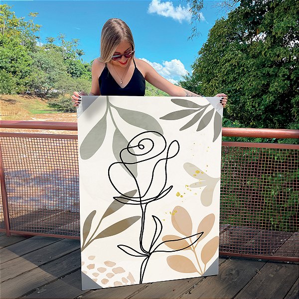 Quadro Decorativo Canvas Rosa Minimalista sobre Tons Terrosos Vertical