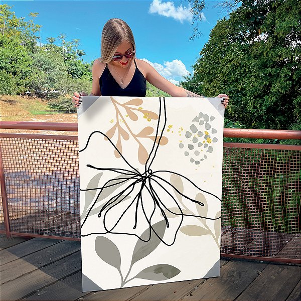 Quadro Decorativo Canvas Flor Minimalista sobre Tons Terrosos Vertical