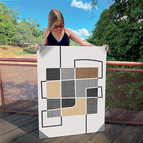 Quadro Decorativo Canvas Arte Abstrata Formas Geométricas Quadradas Vertical