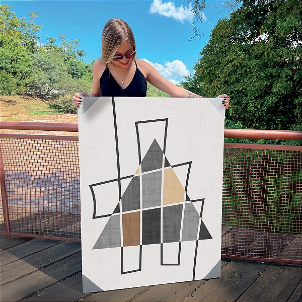 Quadro Decorativo Canvas Arte Abstrata Formas Geométricas Triangulares Vertical