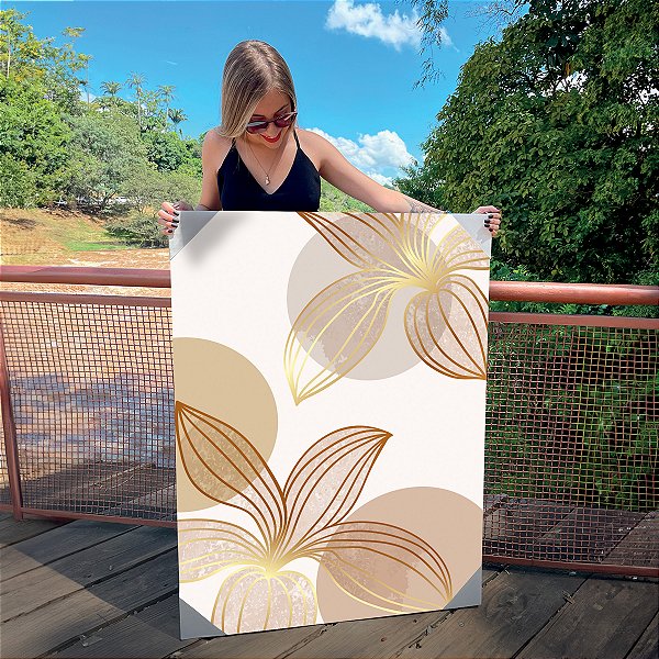 Quadro Decorativo Canvas Flores Abstratas com detalhes Geométricos Vertical