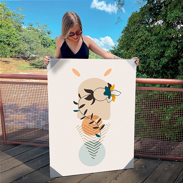 Quadro Decorativo Canvas Flor Abstrata com Formas Geométricas Vertical