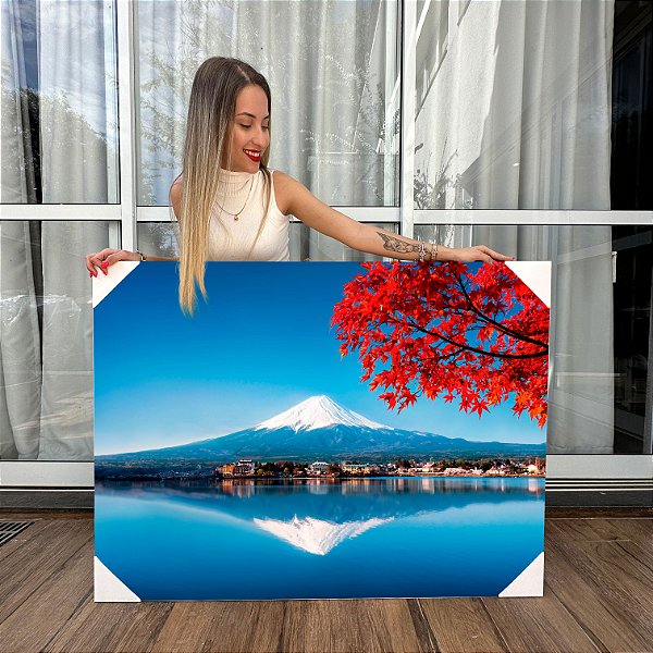 Quadro Decorativo Canvas Paisagem Monte Fuji Árvore Vermelha Horizontal